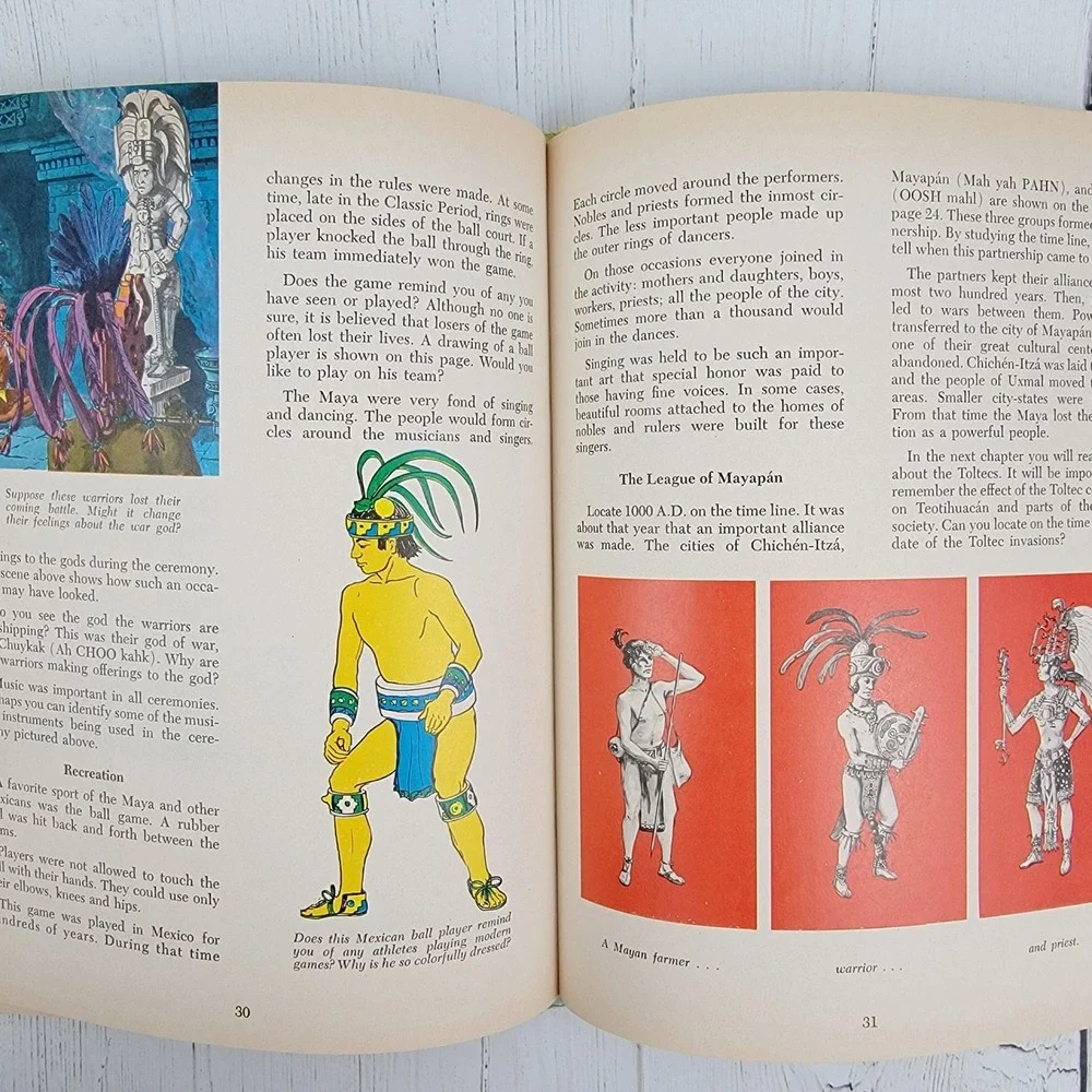 Vintage Ancient Peoples of Mexico Franklin Publications 1962 Color Fold Out Page